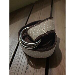 Preppy Fabric Ribbon Tan with White Polka Dot Belt D Ring Buckle 40-45" Size 16